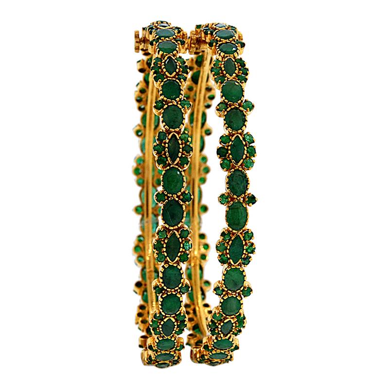Image Of 22 Karat Gold Pair of Emerald Openable Bangles
