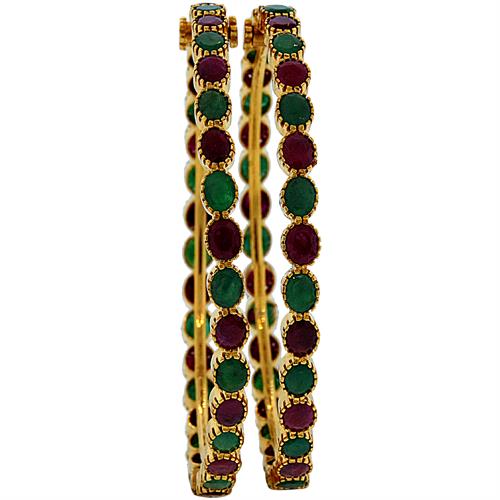 Image Of 22 Karat Gold Pair Of Ruby Emerald Bangles