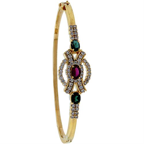 Image Of 22k Gold Diamond Tourmaline Bangle Bracelet