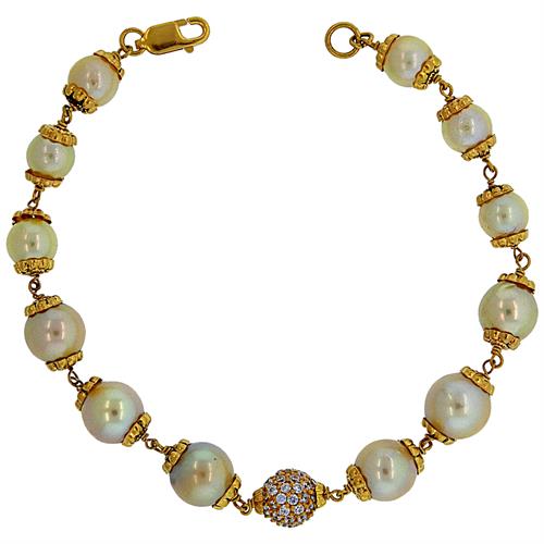 Image Of 22 Karat Gold Antique CZ Pearl Bracelet