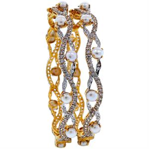 Image Of 22 Karat Gold CZ Pearl Pair Of Openable Bangles