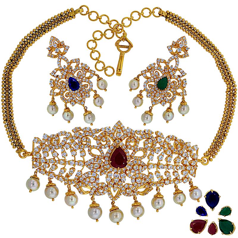 Image Of 22 Karat Gold Pearl Necklace Set