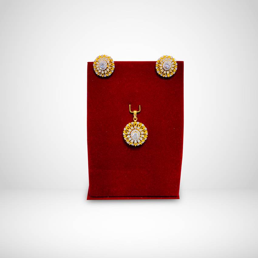 Image Of Eclectic Gold Pendant And Earrings Set