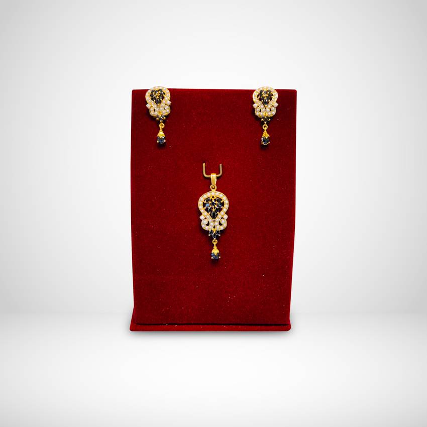 Image Of 22 Karat Gold And Synthetic Stones Pendant Earrings Set