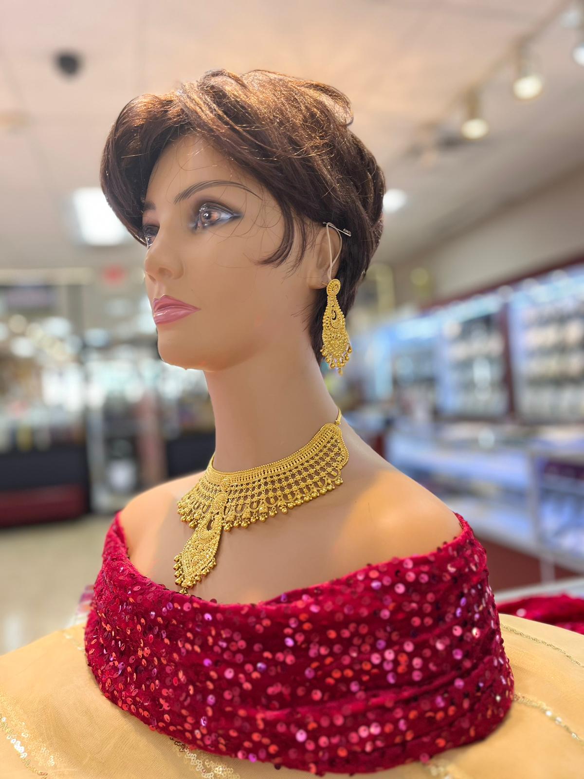 Image Of Elaborate 22 Karat Yellow Gold Filigree Diadem Necklace And Earrings Set