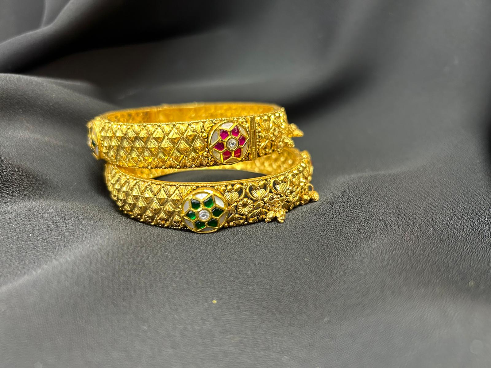 Image Of Hallmarked Pure Gold Fancy Kangan with Stone Detailing