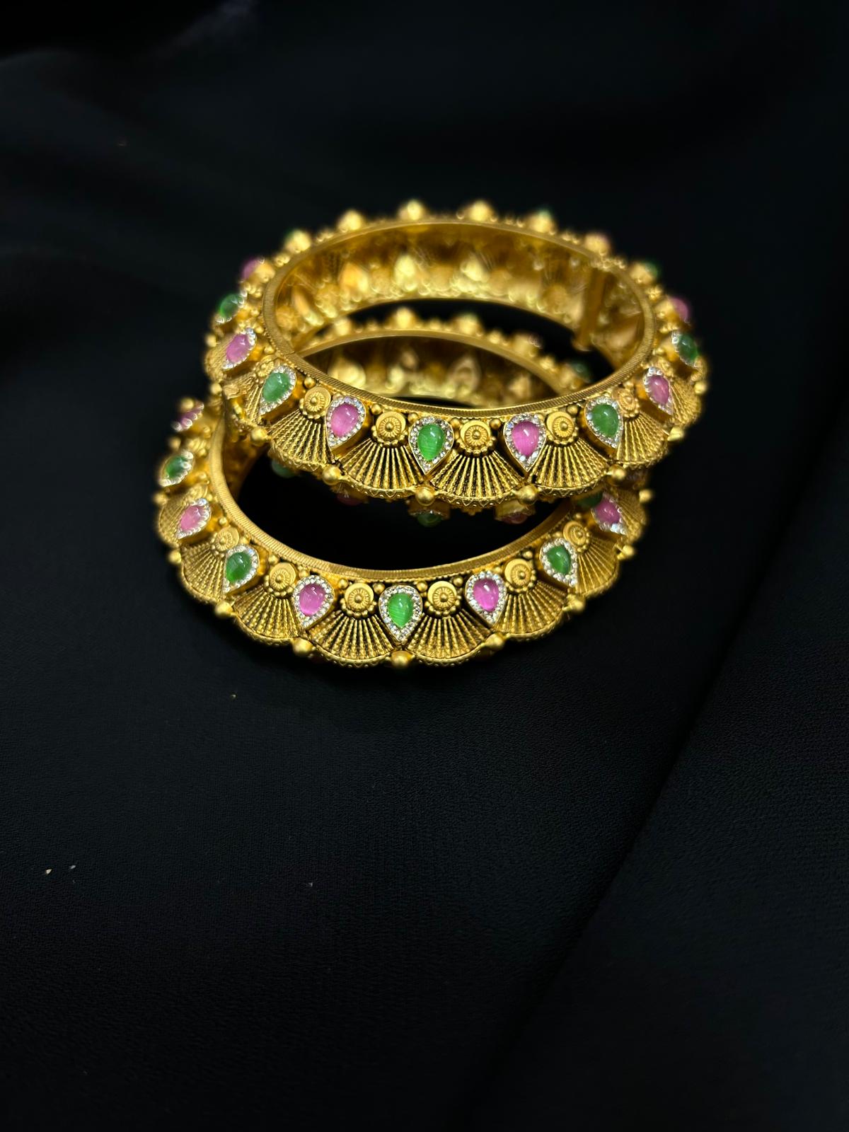 Image Of Vintage Elegance Stone-Embellished Drop Bangles