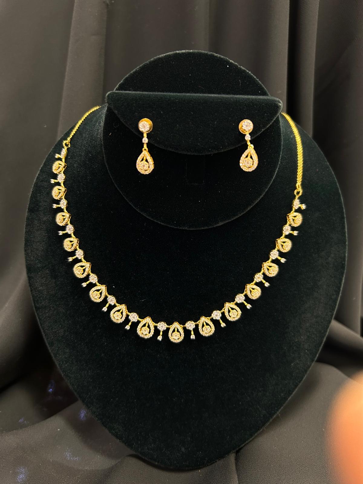 Image Of Gold-Tone Zaveri Pearls Cubic Zirconia Necklace & Earring Set